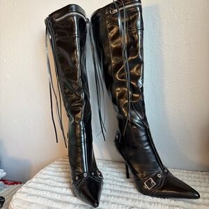 Black Leather Knee-High Boots